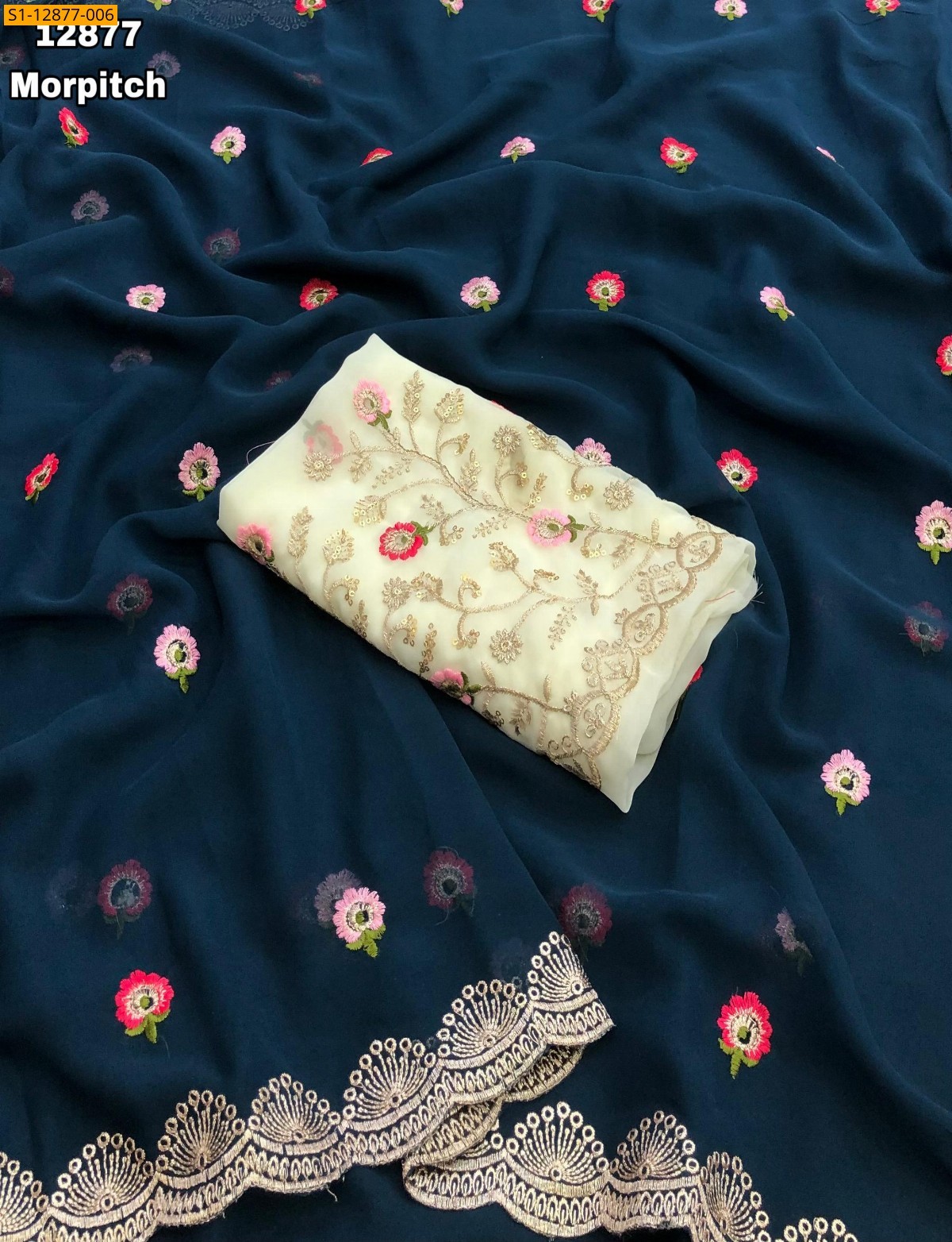 Morpitch Georgette floral embroidery sarees