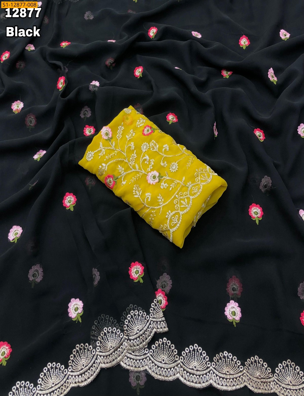 Black Georgette floral embroidery sarees