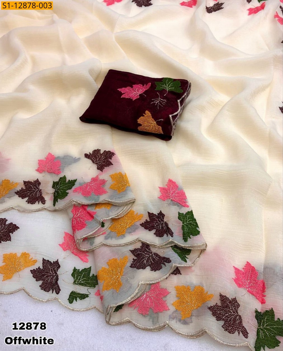 Half White Fancy  Crunchy crush saree