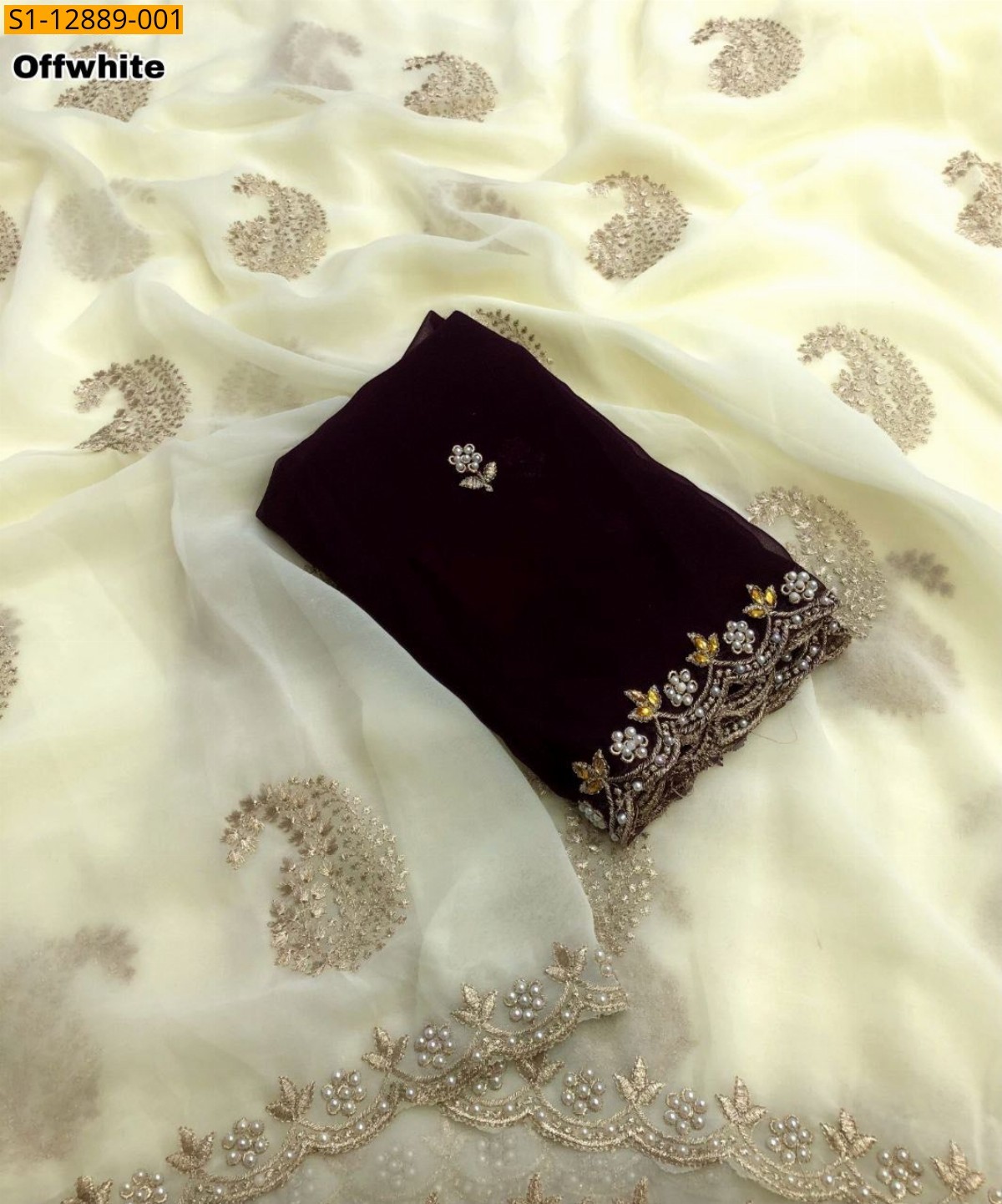 Half white Faux georgette saree