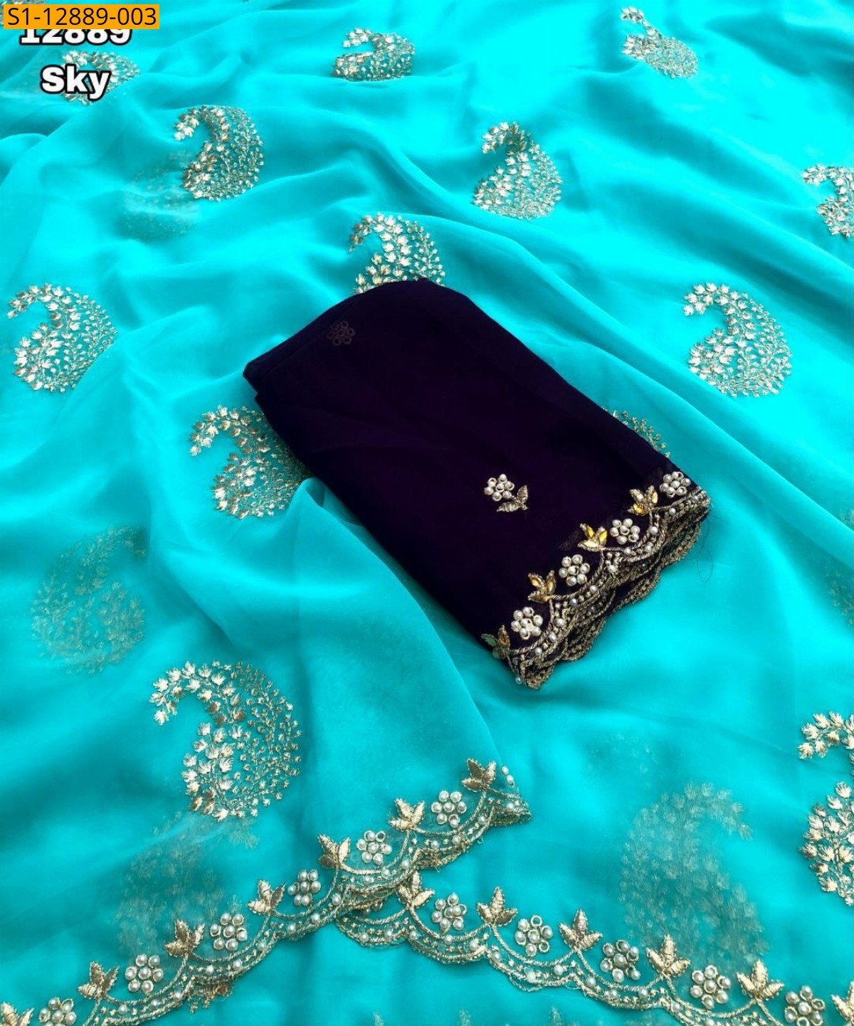 Blue Faux georgette saree