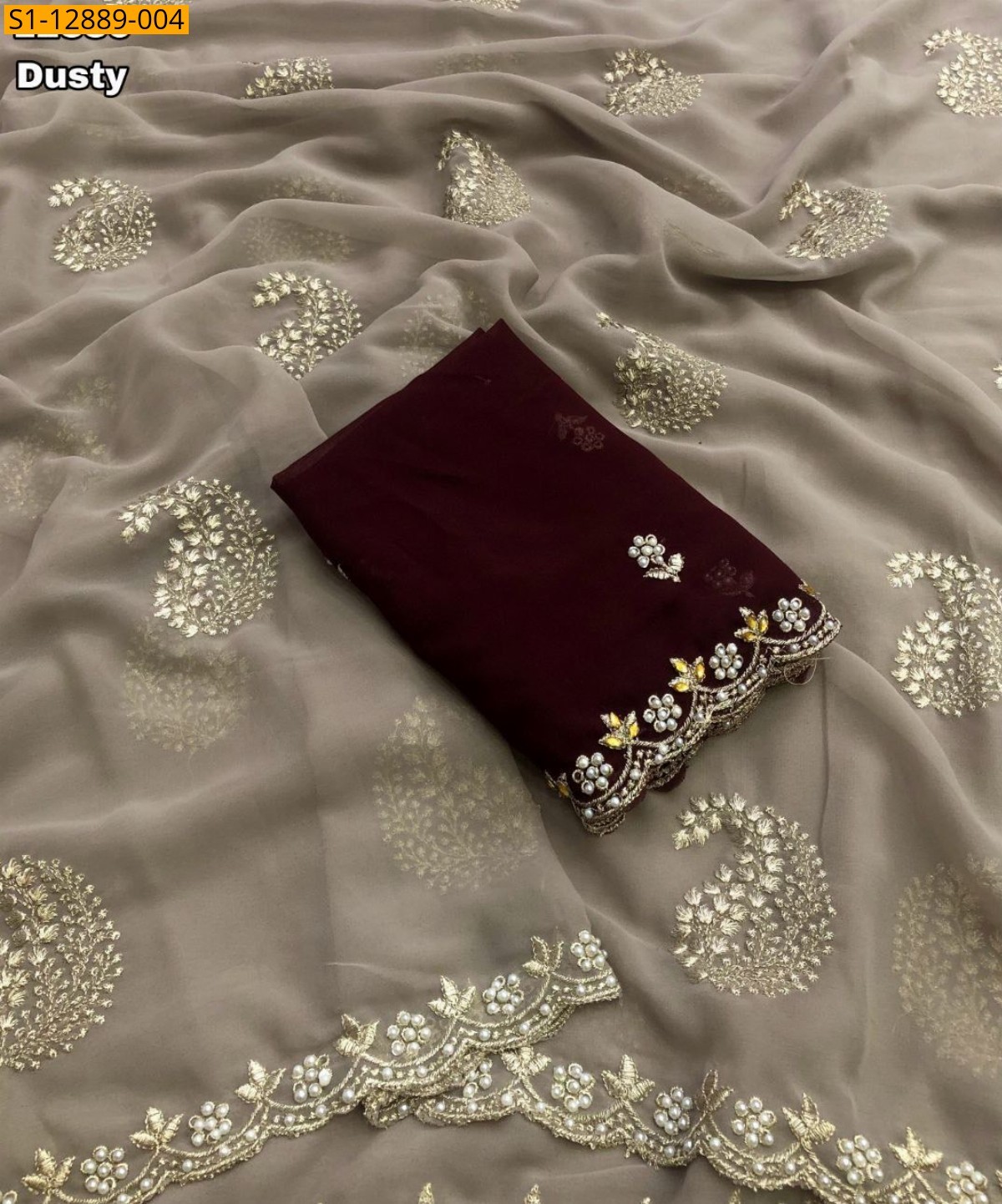 Gray Faux georgette saree