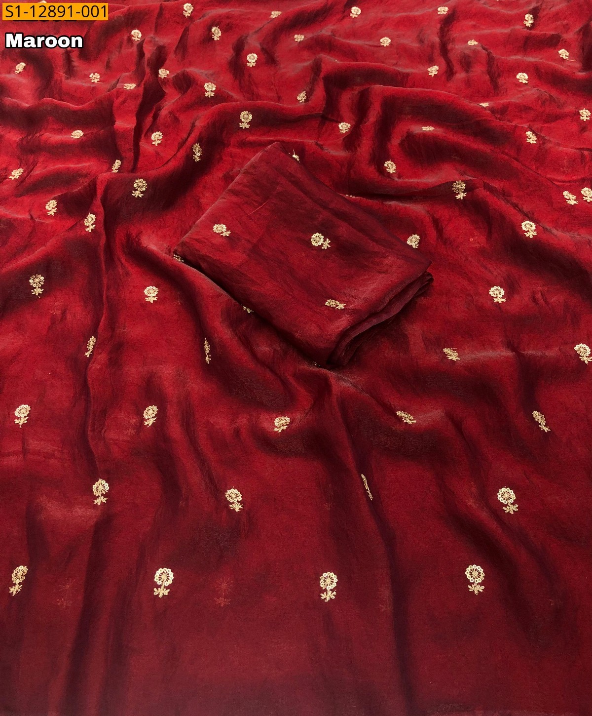 Maroon Space silk satin saree 