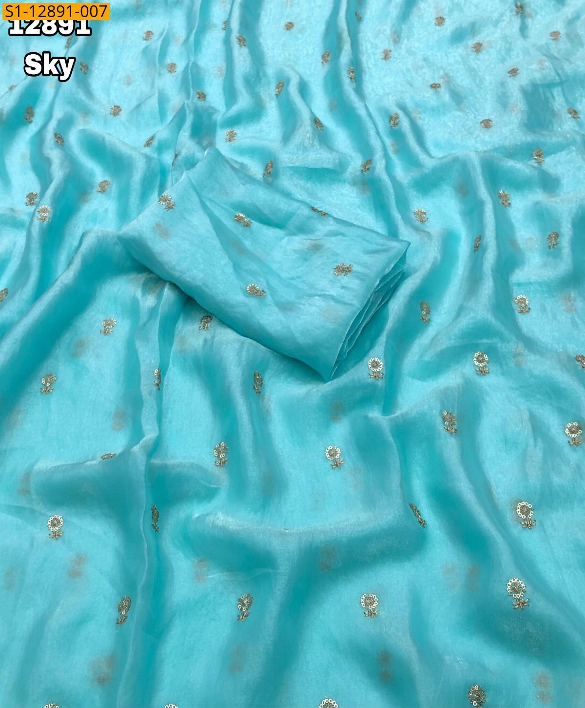 Sky Blue Space silk satin saree 