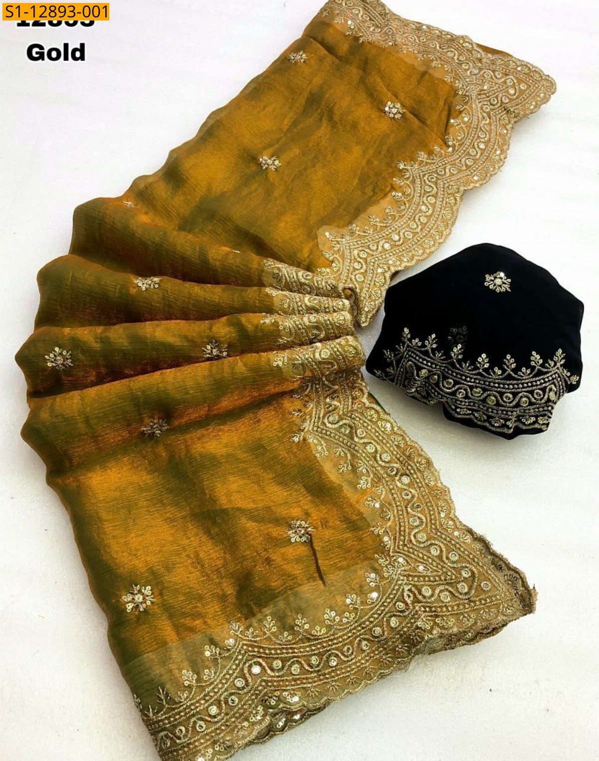 Gold Fendy chiffon sarees
