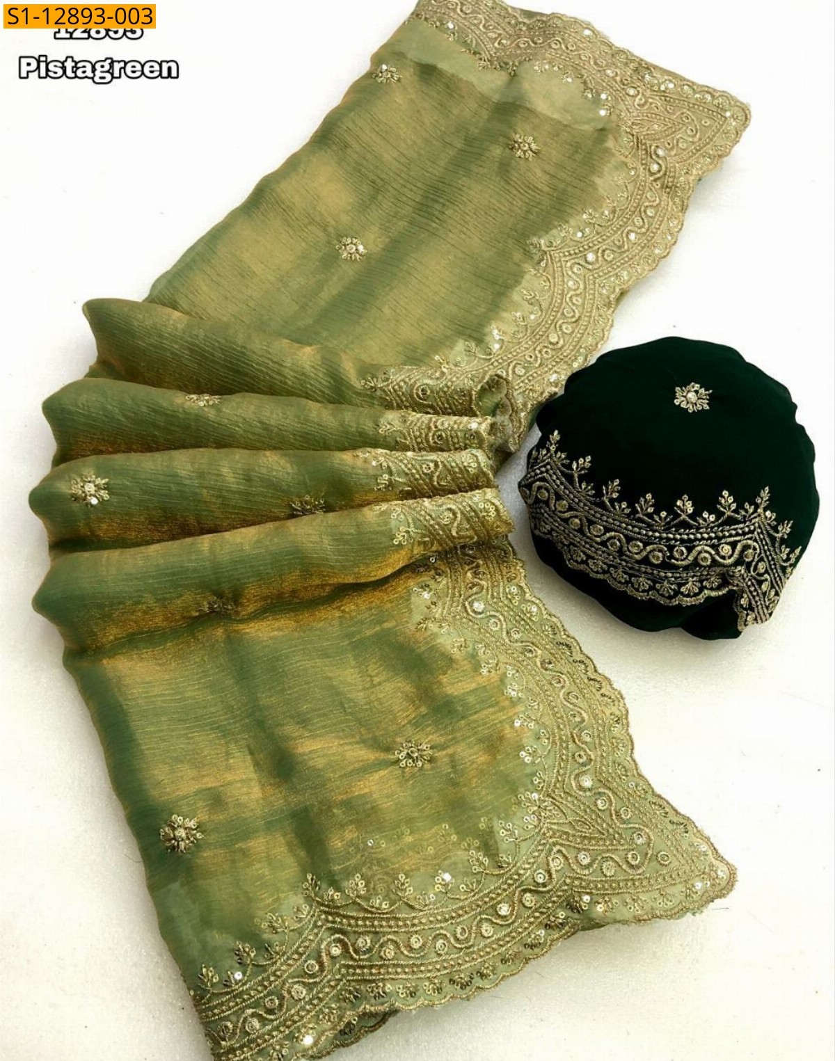 Pista Green Fendy chiffon sarees