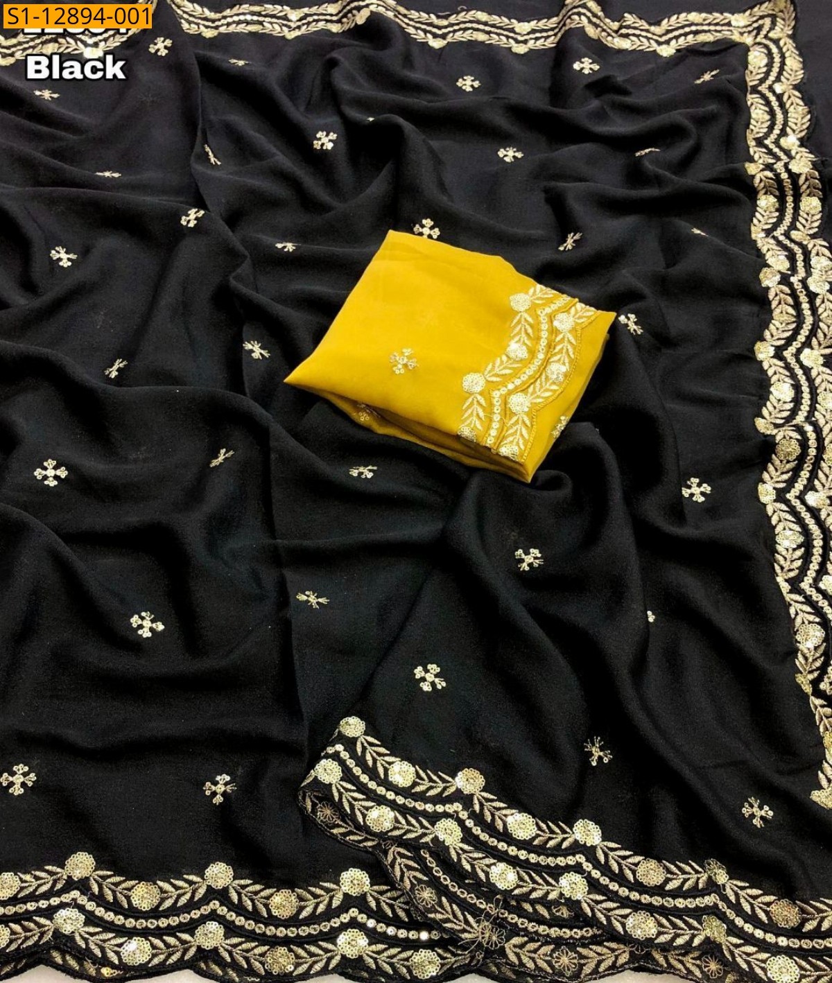 Black Fancy georgette  sarees