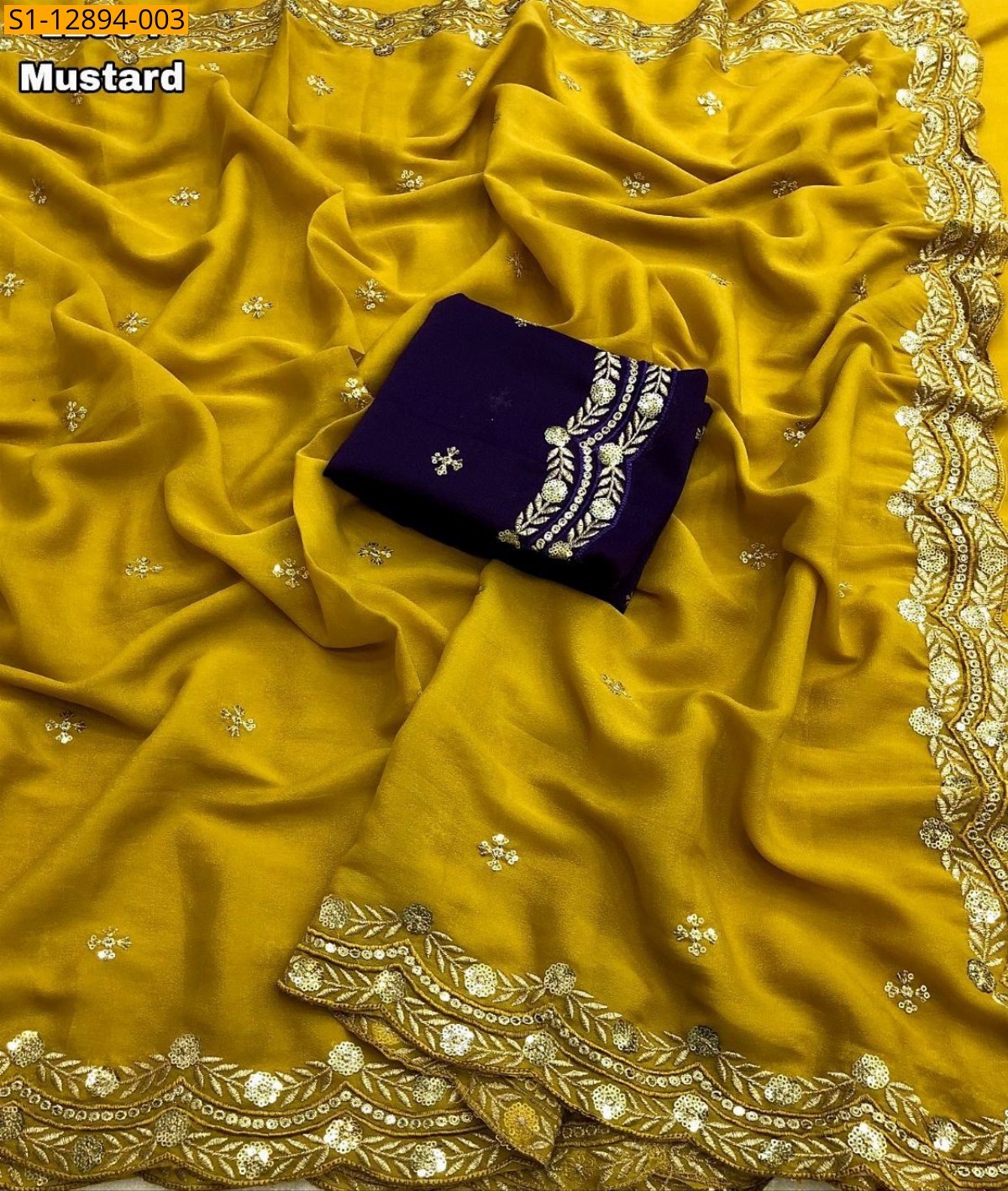 Mustard Fancy georgette  sarees
