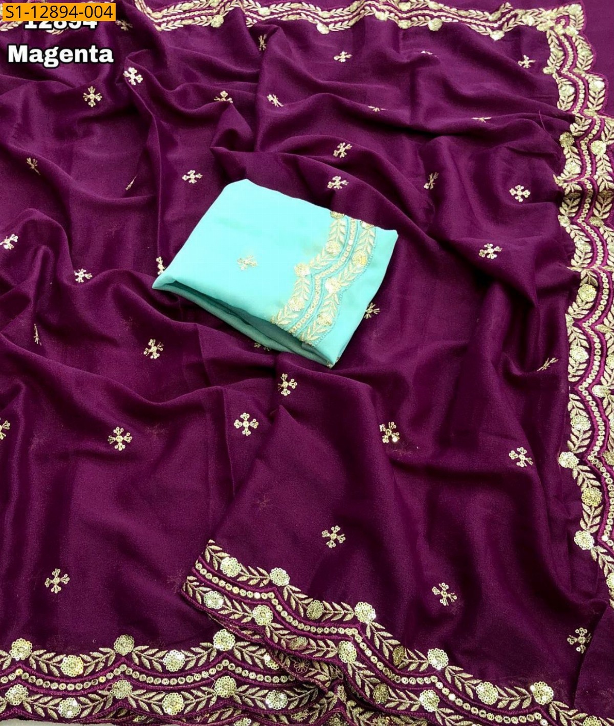 Magenta Fancy georgette  sarees