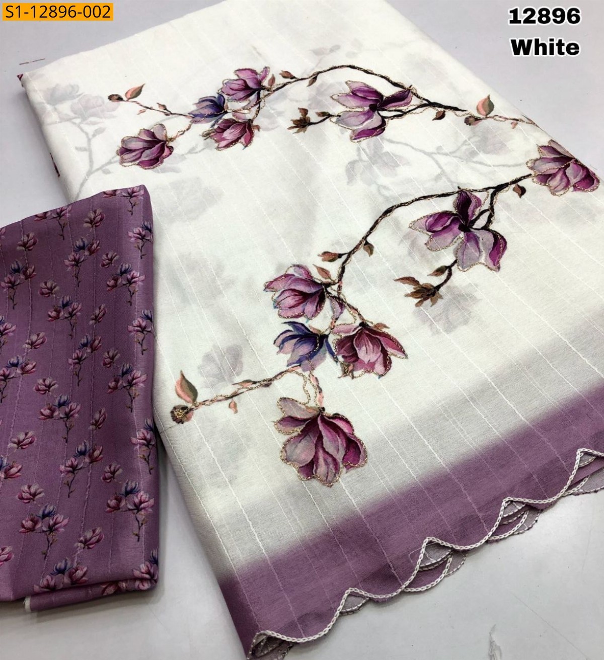 White Fancy tussar silk saree 