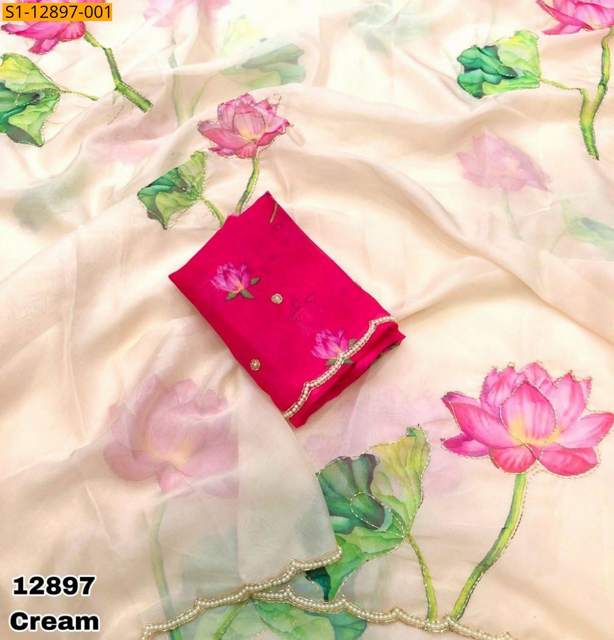 Cream Tebby organza saree 