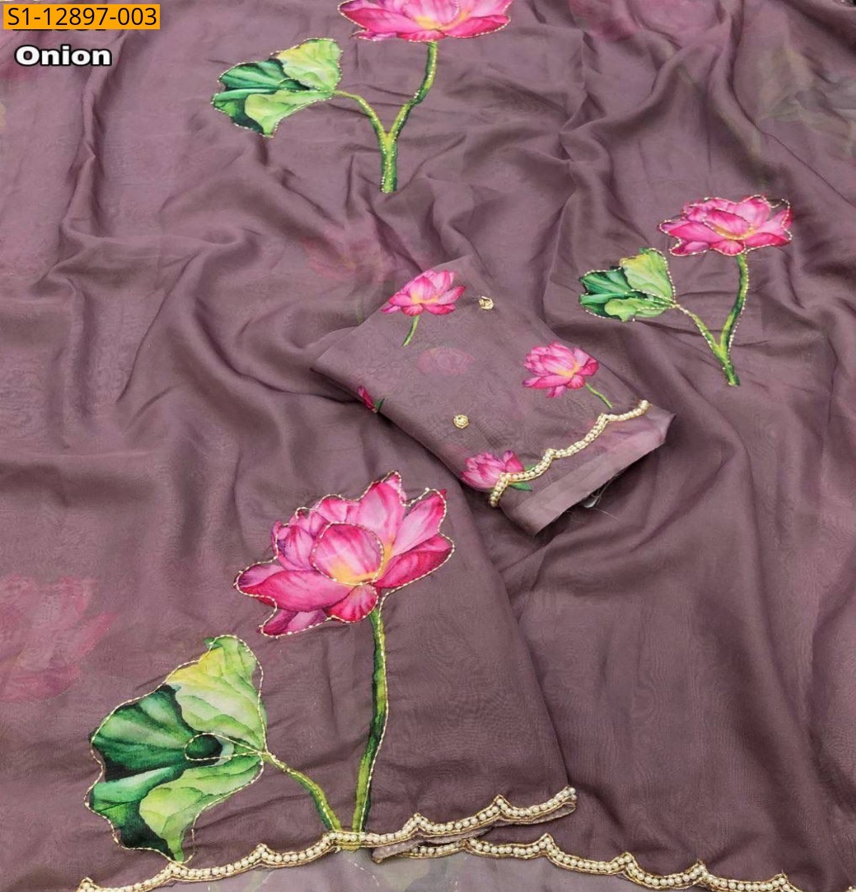 Onion PInk Tebby organza saree 