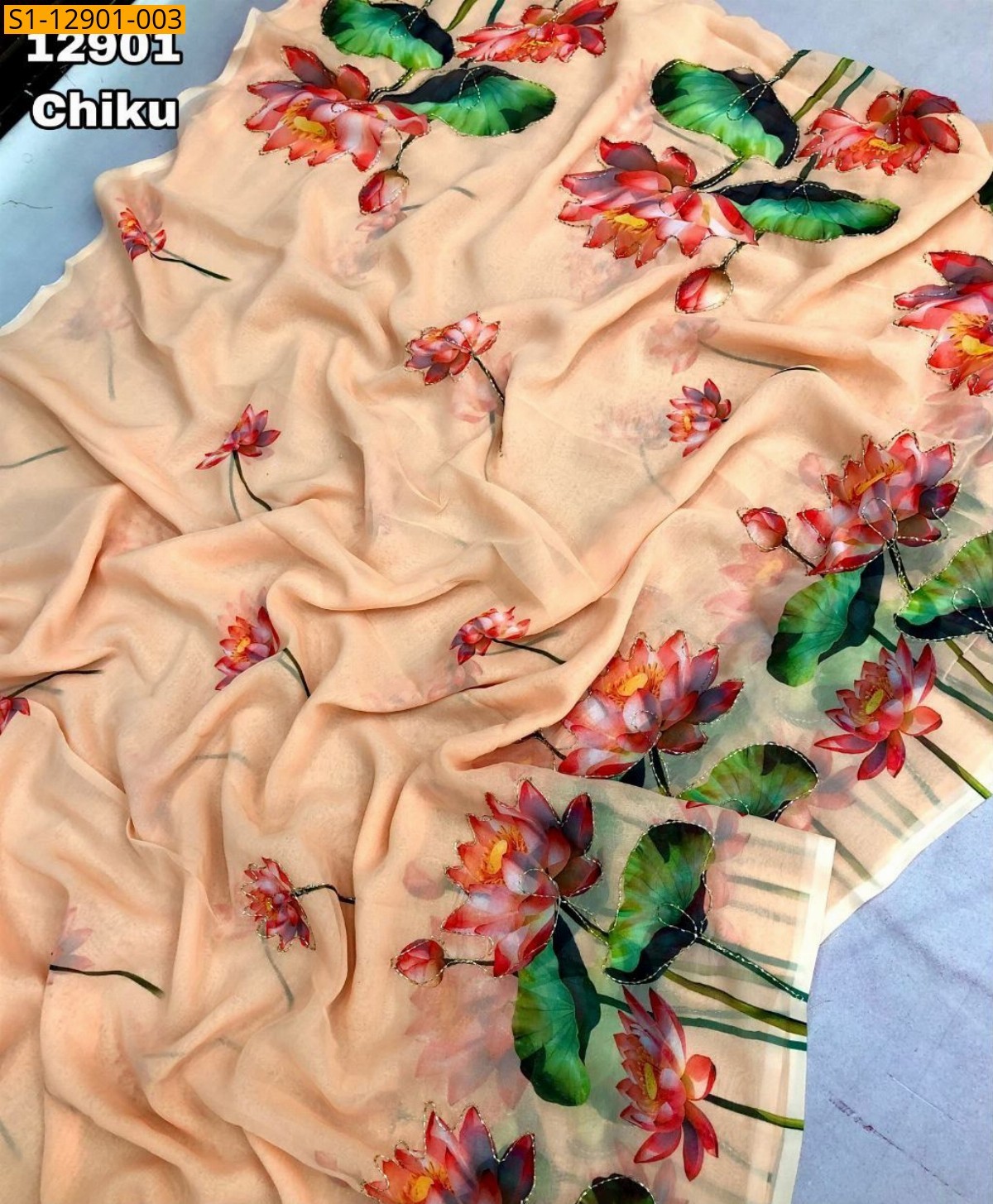 Chiku Fancy chiffon digital print saree