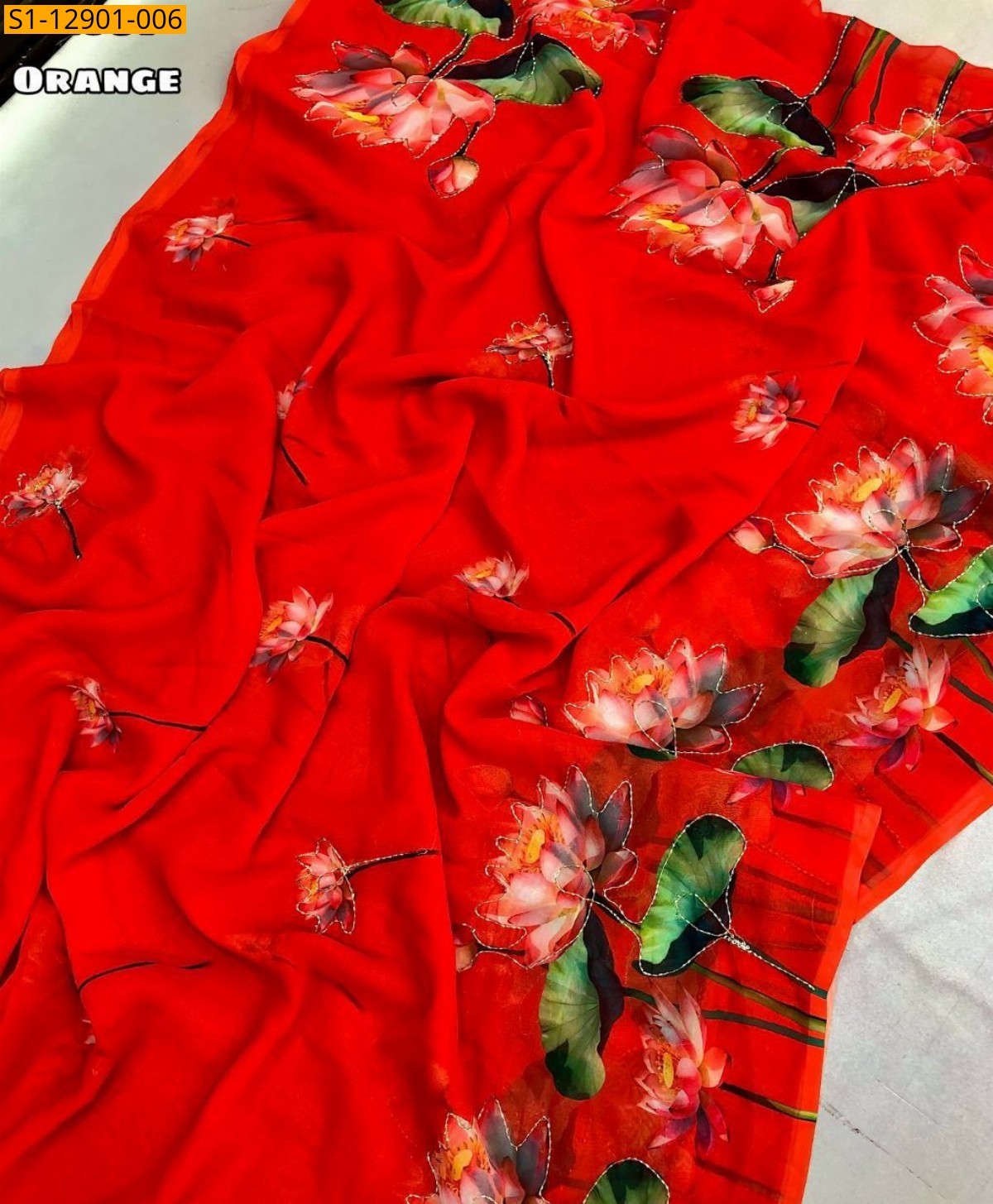 Orange Fancy chiffon digital print saree