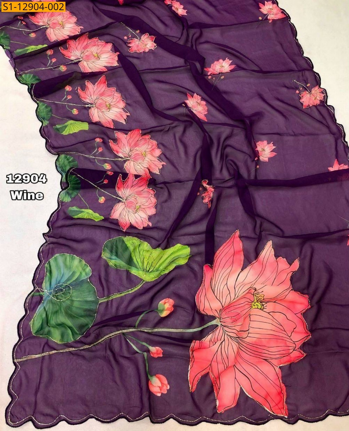 Wine Chiffon floral print Saree