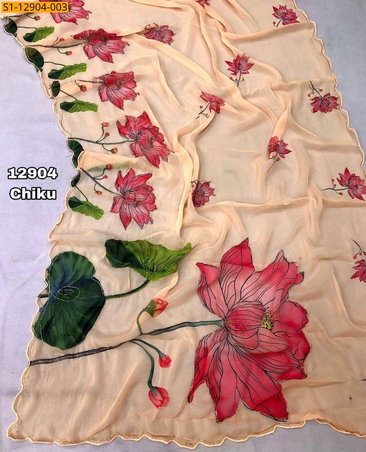 Chiku Chiffon floral print Saree