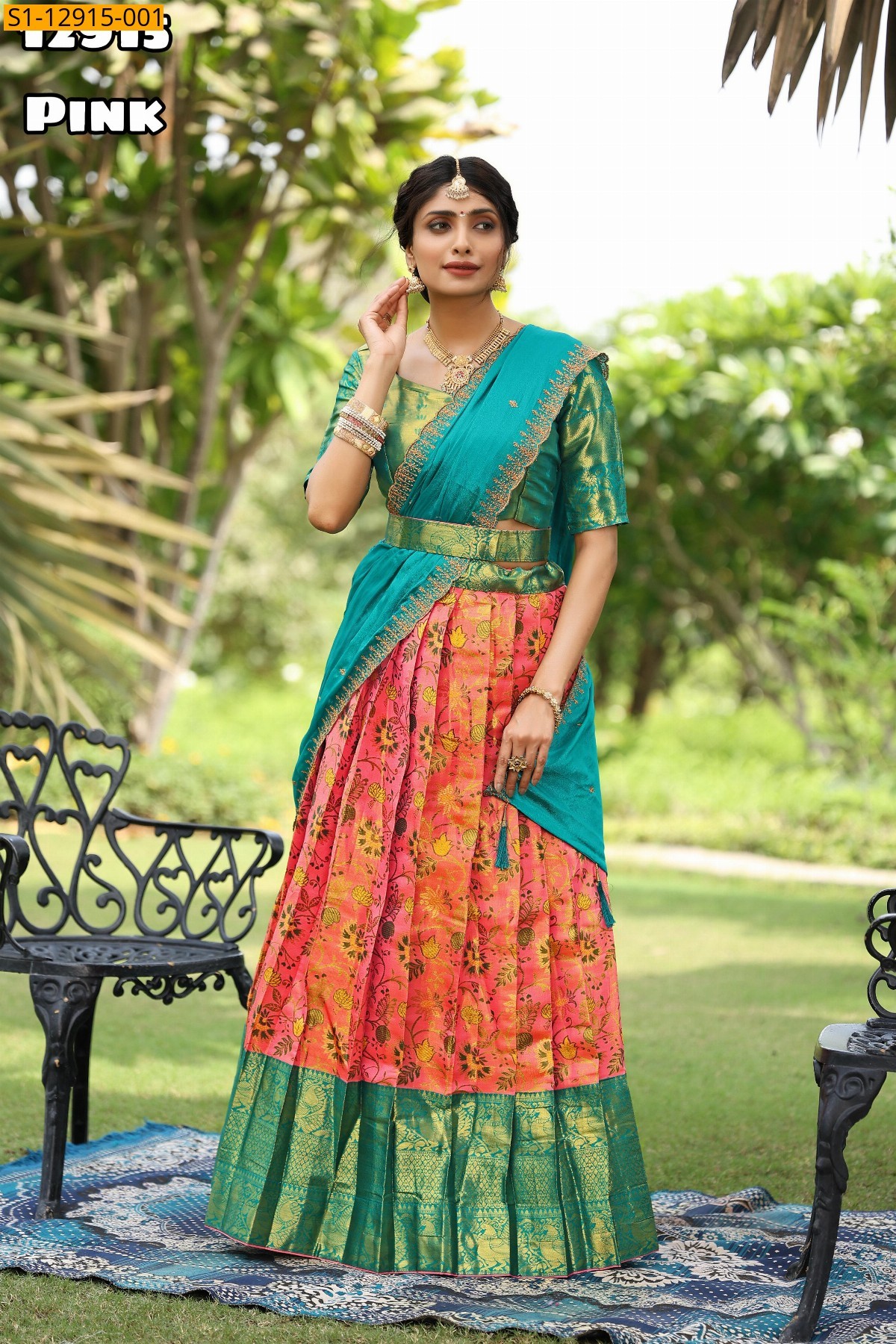 Pink Kanjivaram silk  lehenga saree 