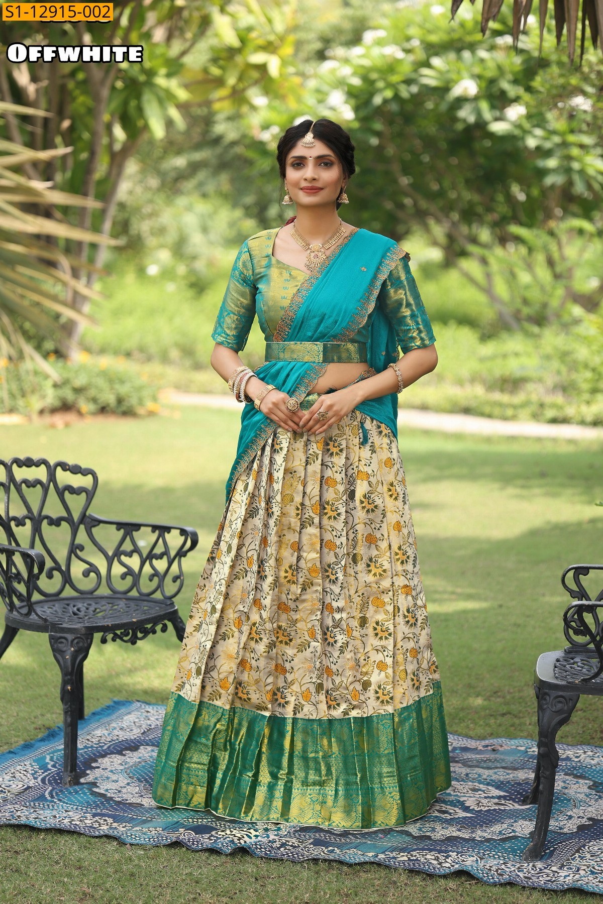 Off White Kanjivaram silk  lehenga saree 