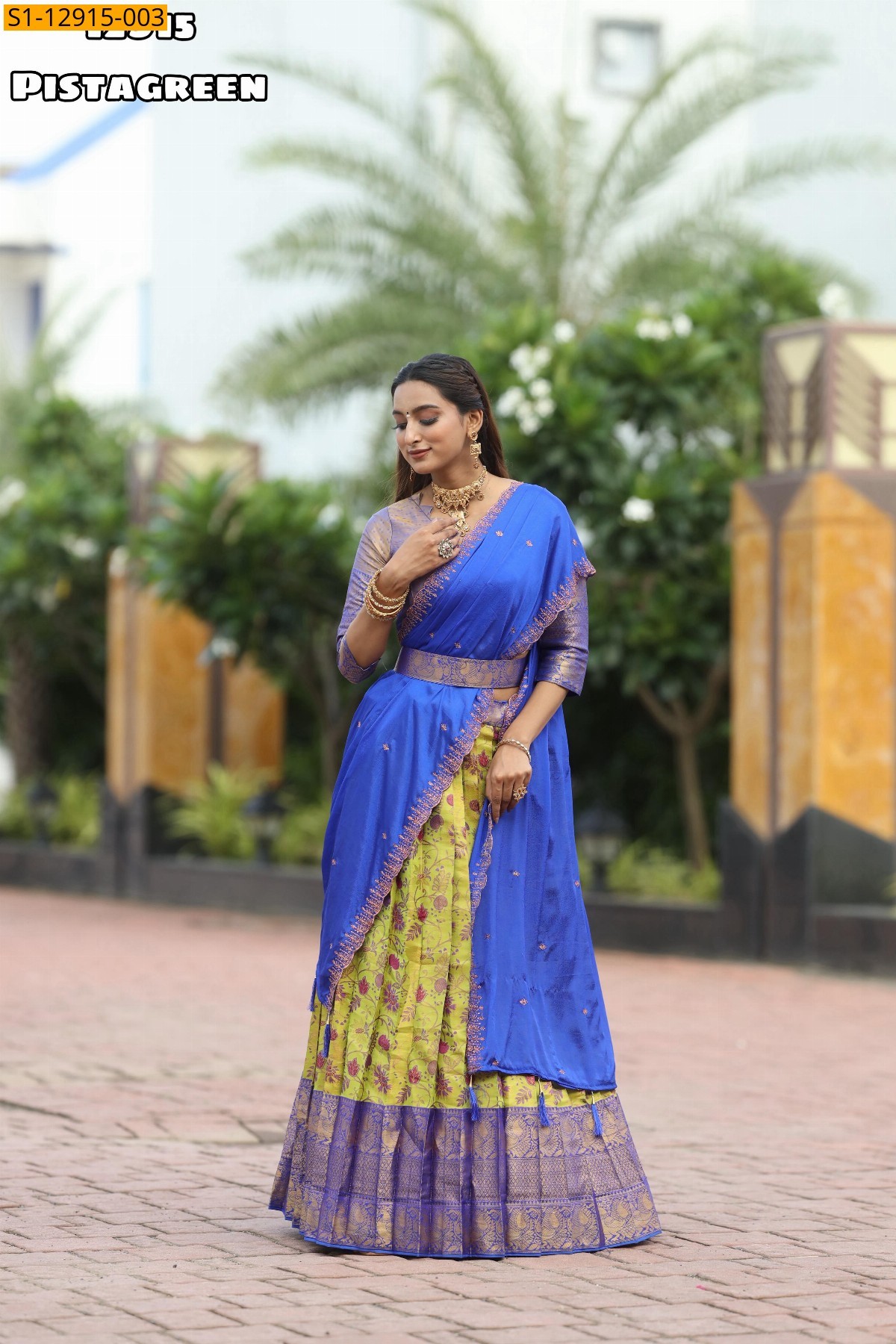 Pista Green Kanjivaram silk  lehenga saree 