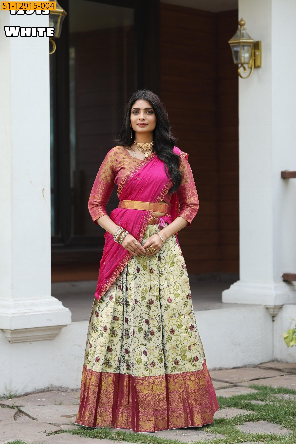 White Kanjivaram silk  lehenga saree 