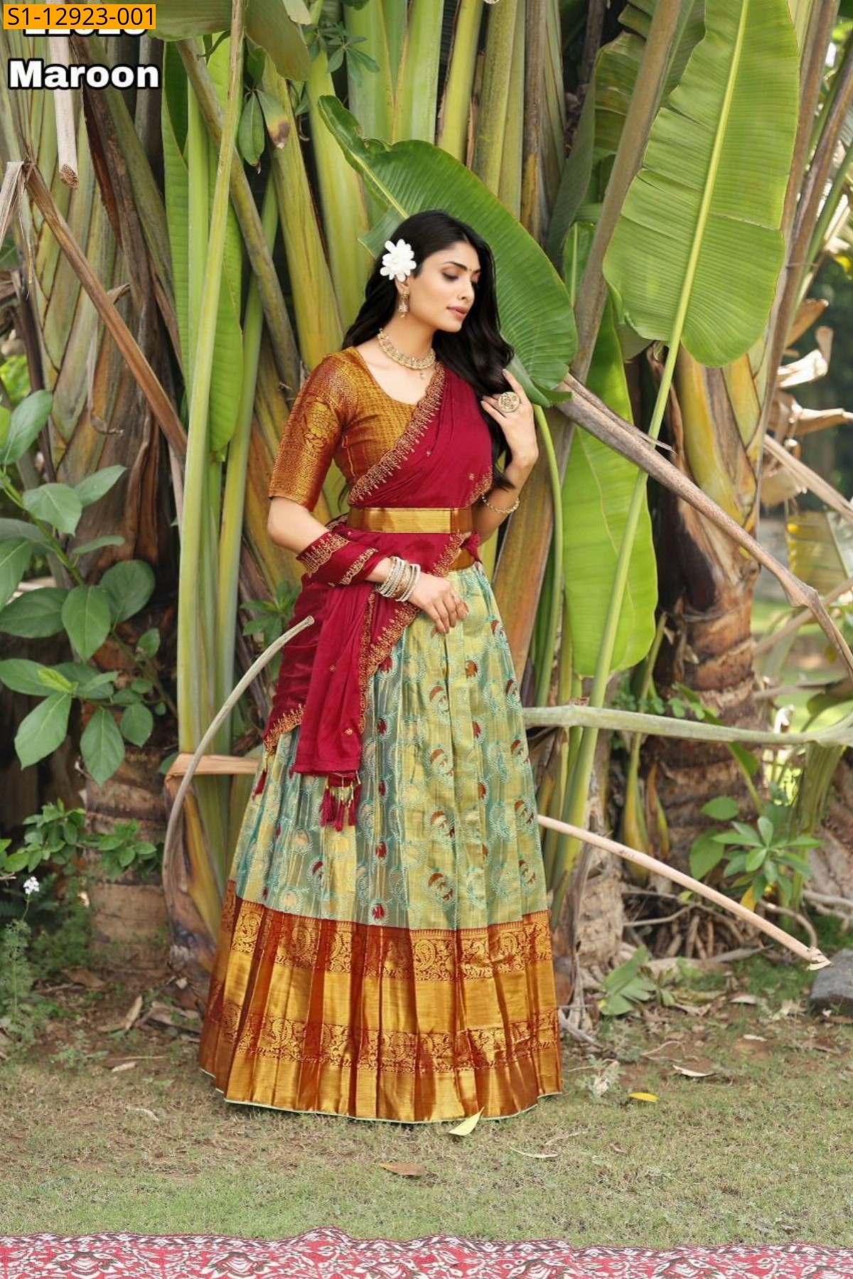 Maroon Kanjivaram Silk Half Sarees