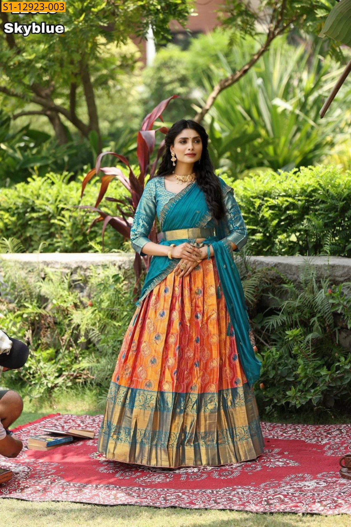 Sky blue Kanjivaram Silk Half Sarees