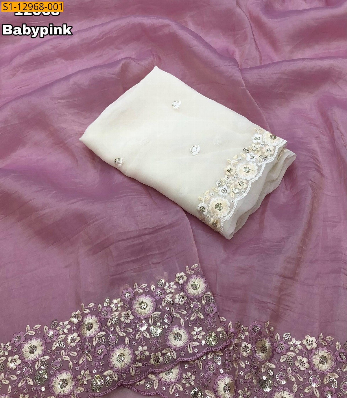 Baby Pink Crunchy gold crush sarees