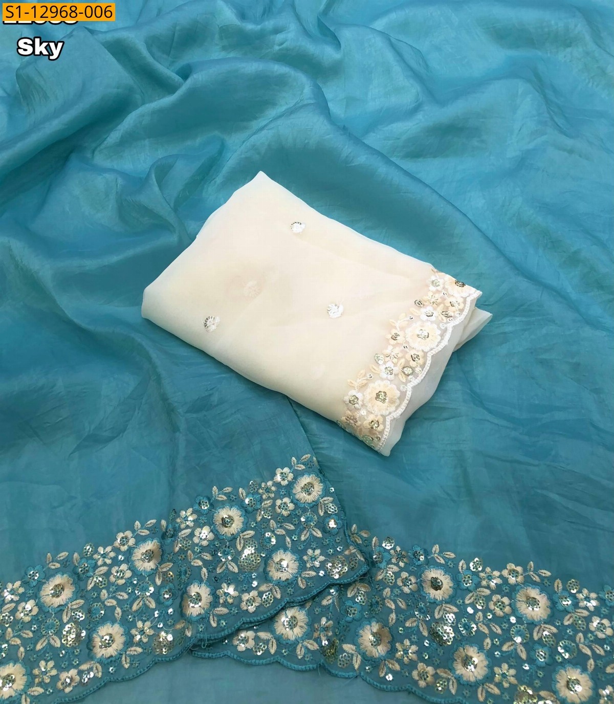 Sky Crunchy gold crush sarees