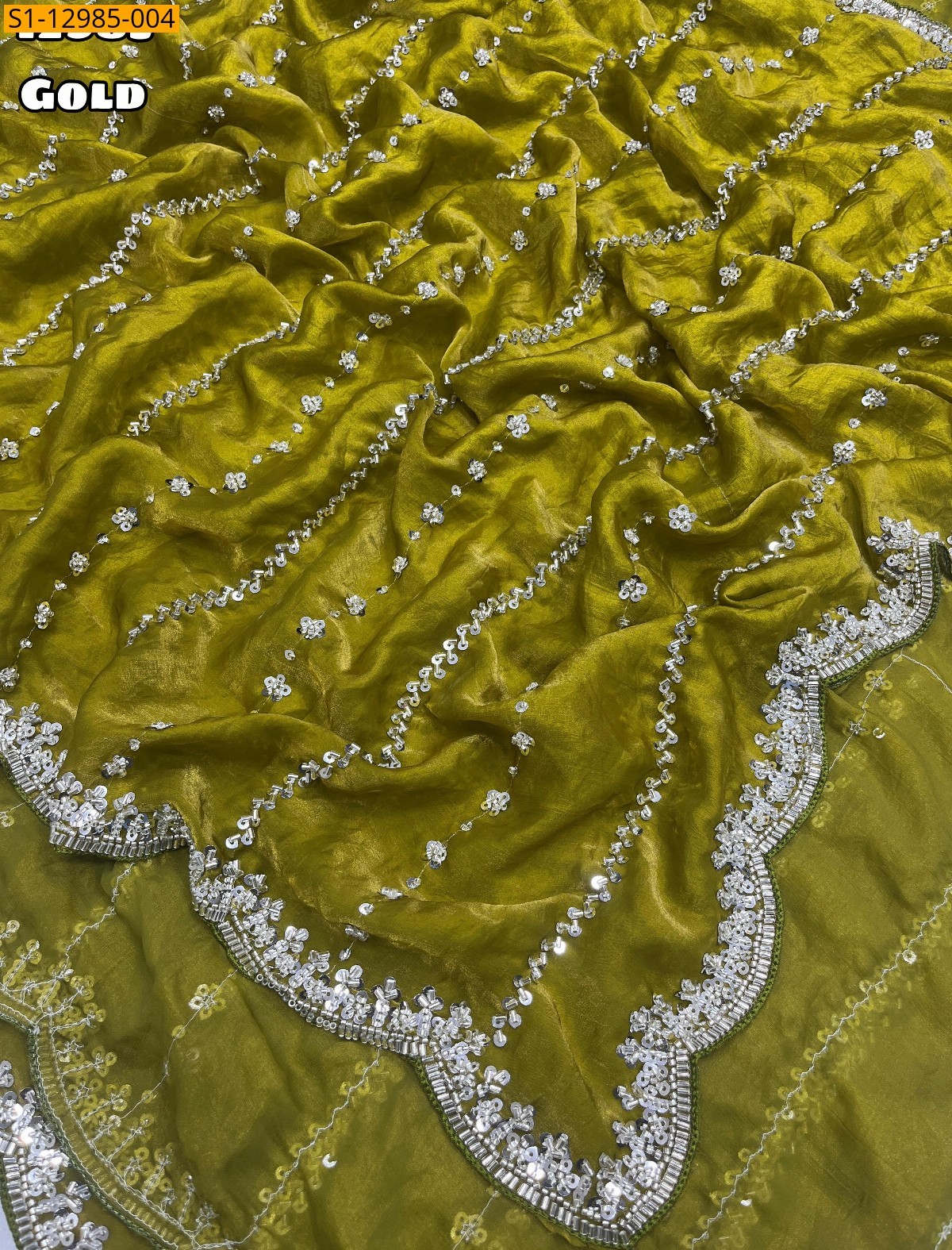 Gold Space silk fendy satin handwork sarees