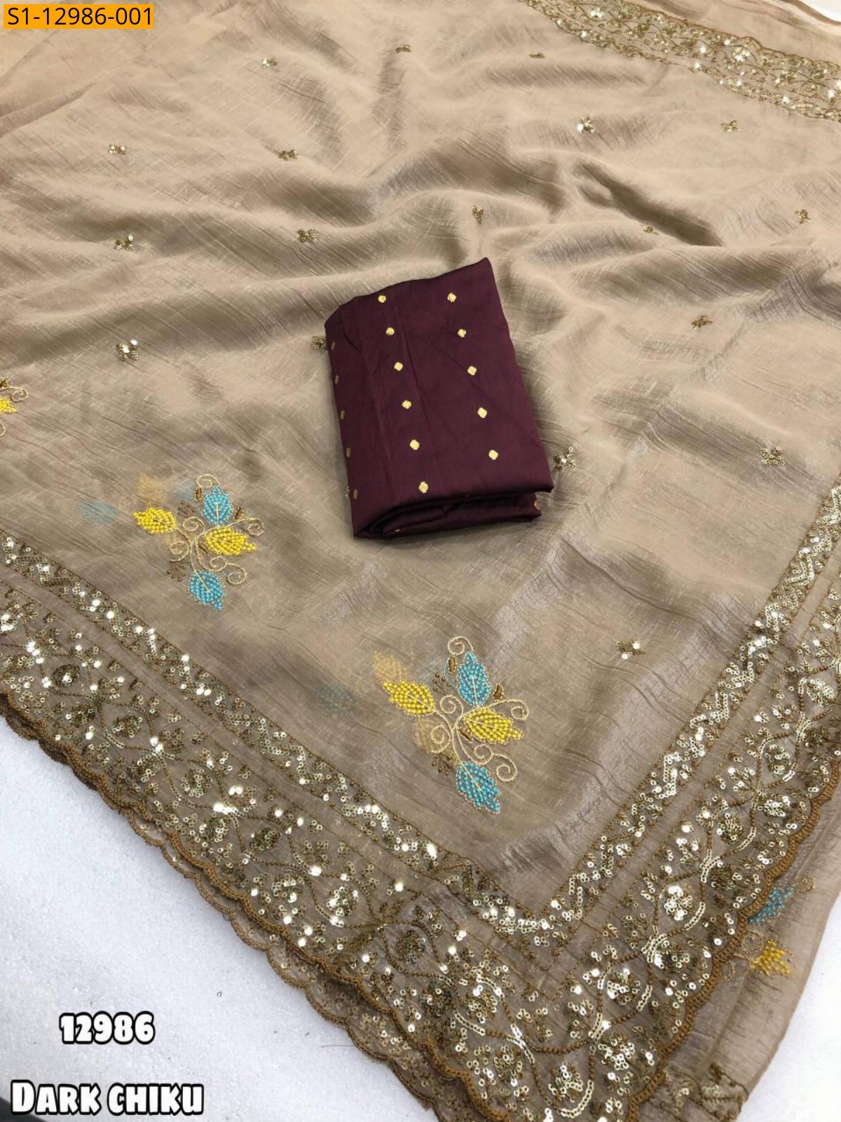 Dark Chiku Crunchy crush saree 