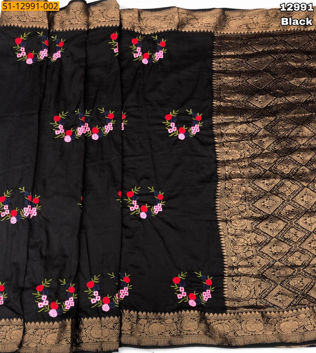 Black Soft dola silk saree