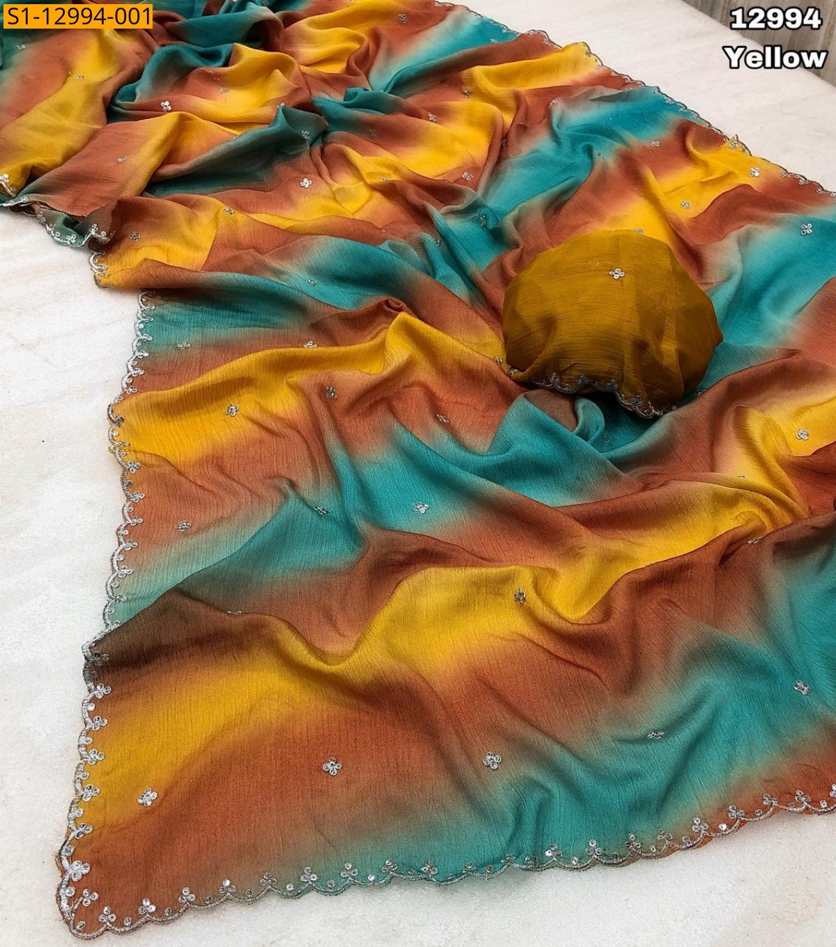 Yellow Chiffon shaded saree