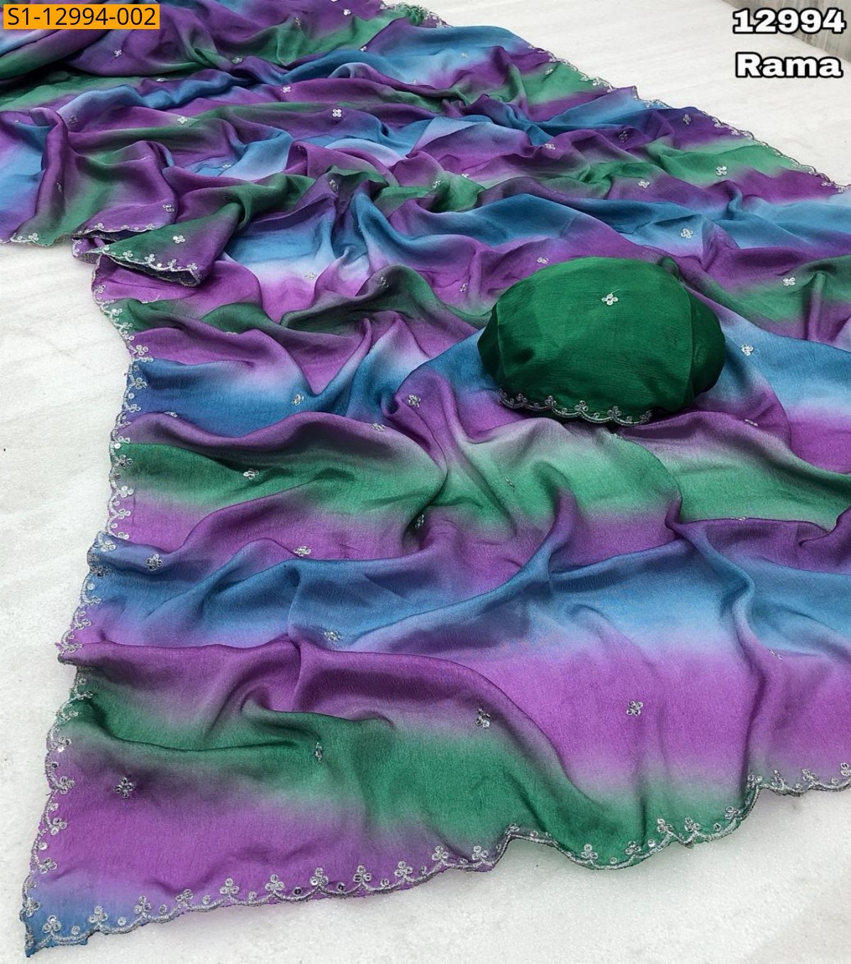 Rama Chiffon shaded saree