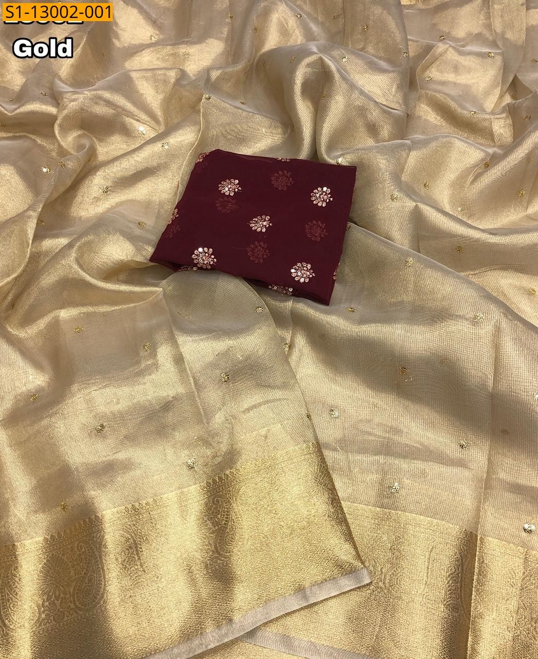 Gold Fancy Tissue silk gold colour saree