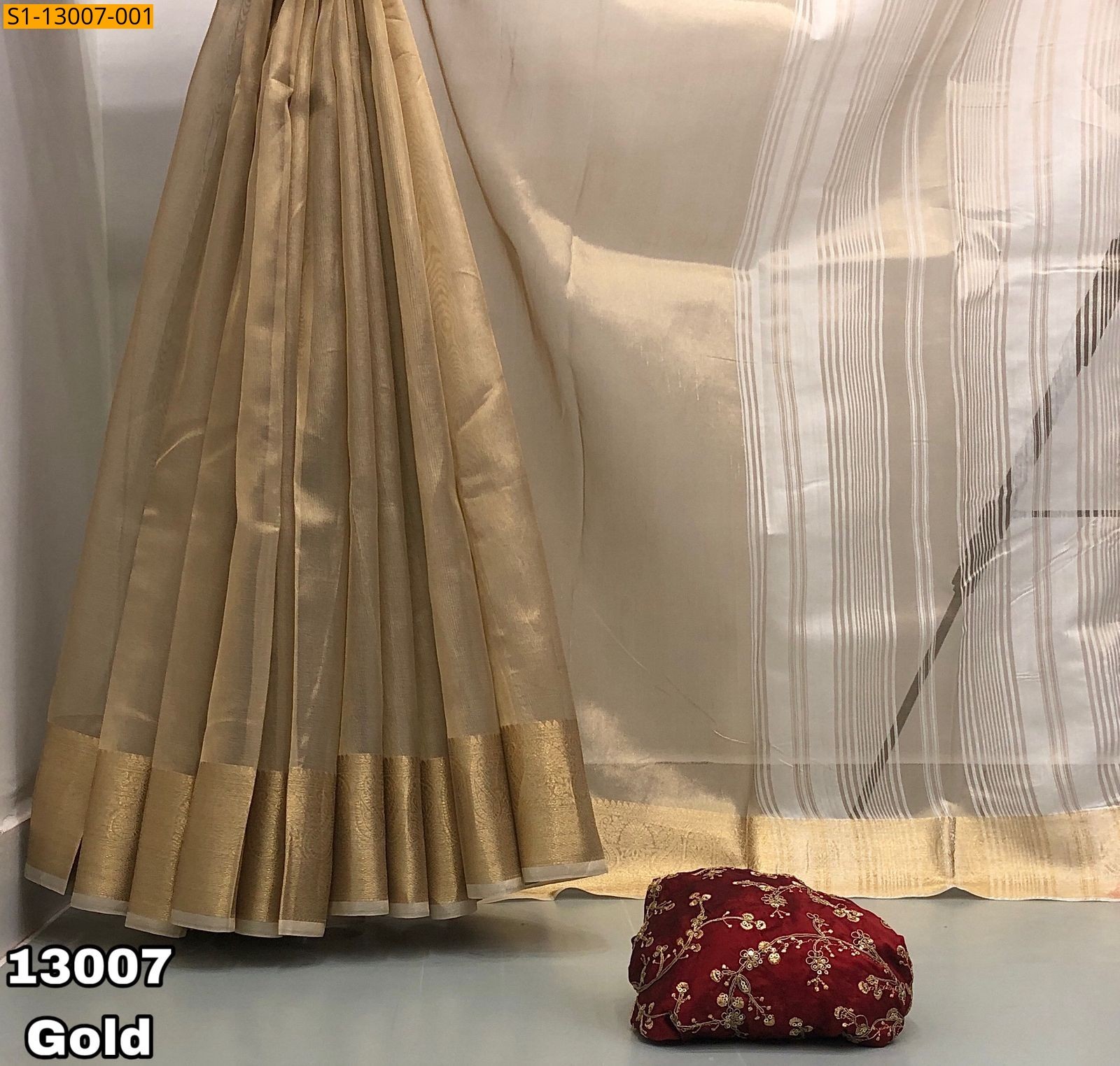 Gold Fancy Tissue silk gold zari  Saree