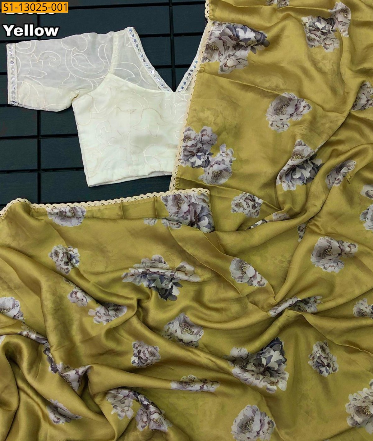 Yellow Soft & smooth satin Georgette sarees