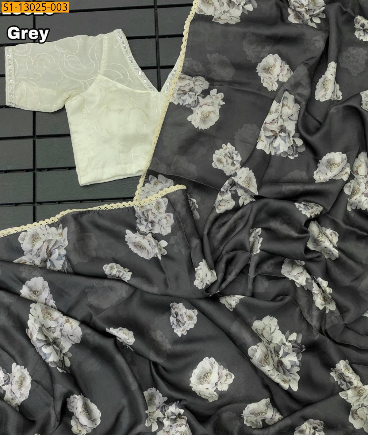 Grey Soft & smooth satin Georgette sarees