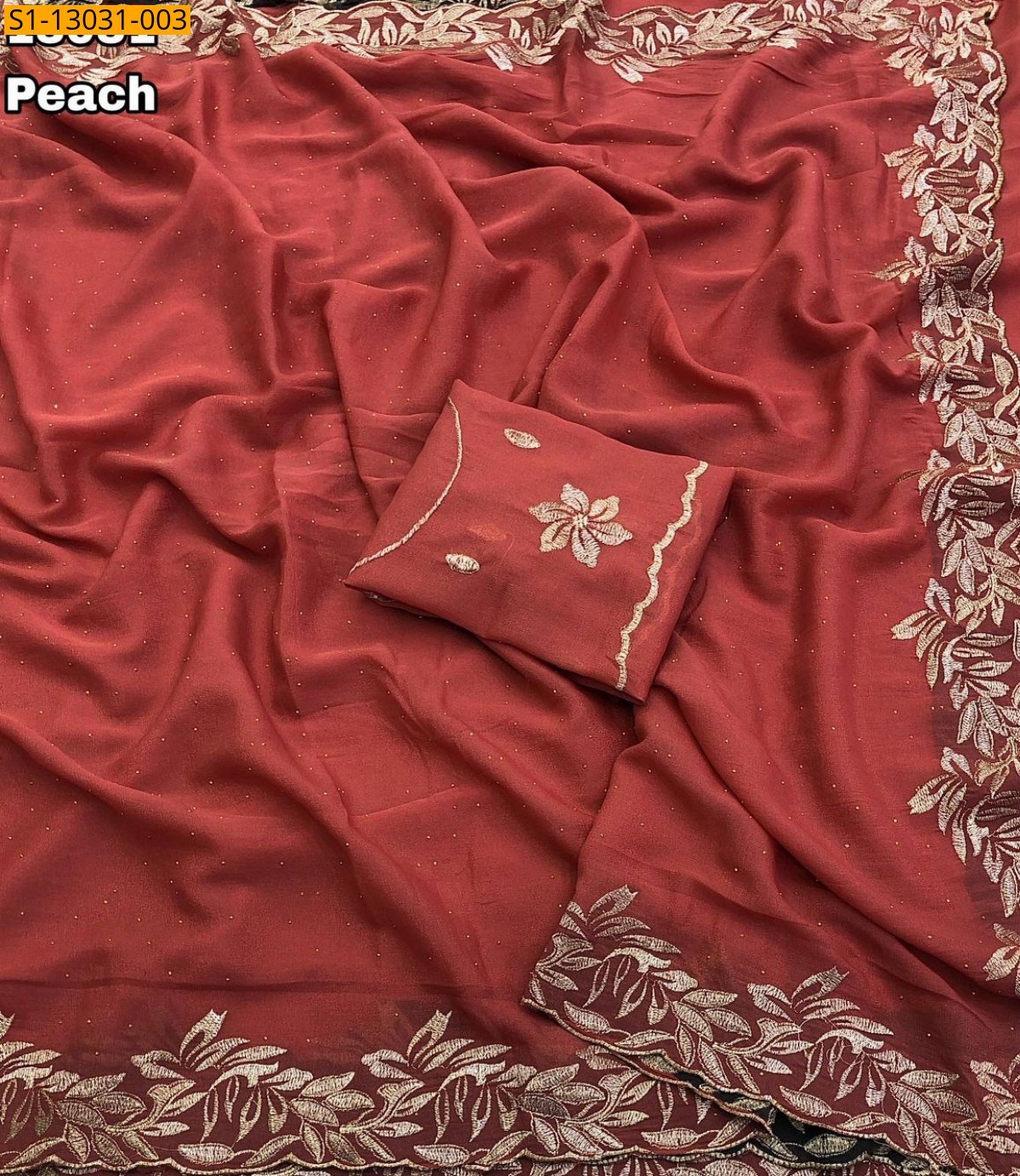 Peach Fancy Georgette Saree