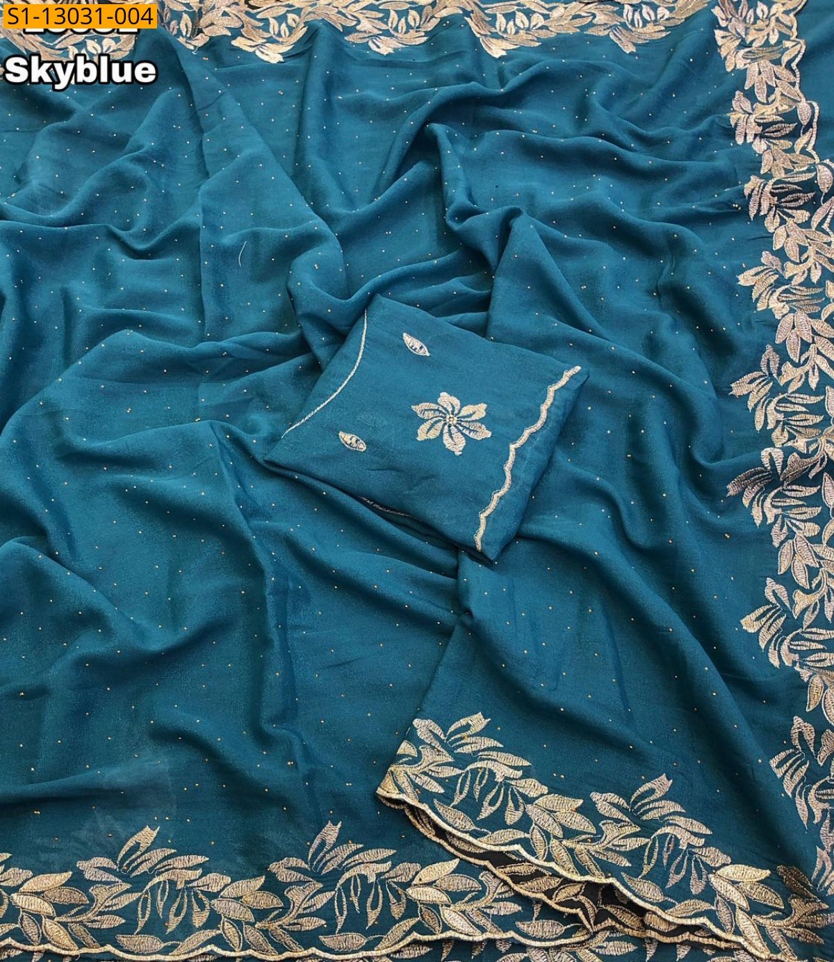 Sky blue Fancy Georgette Saree