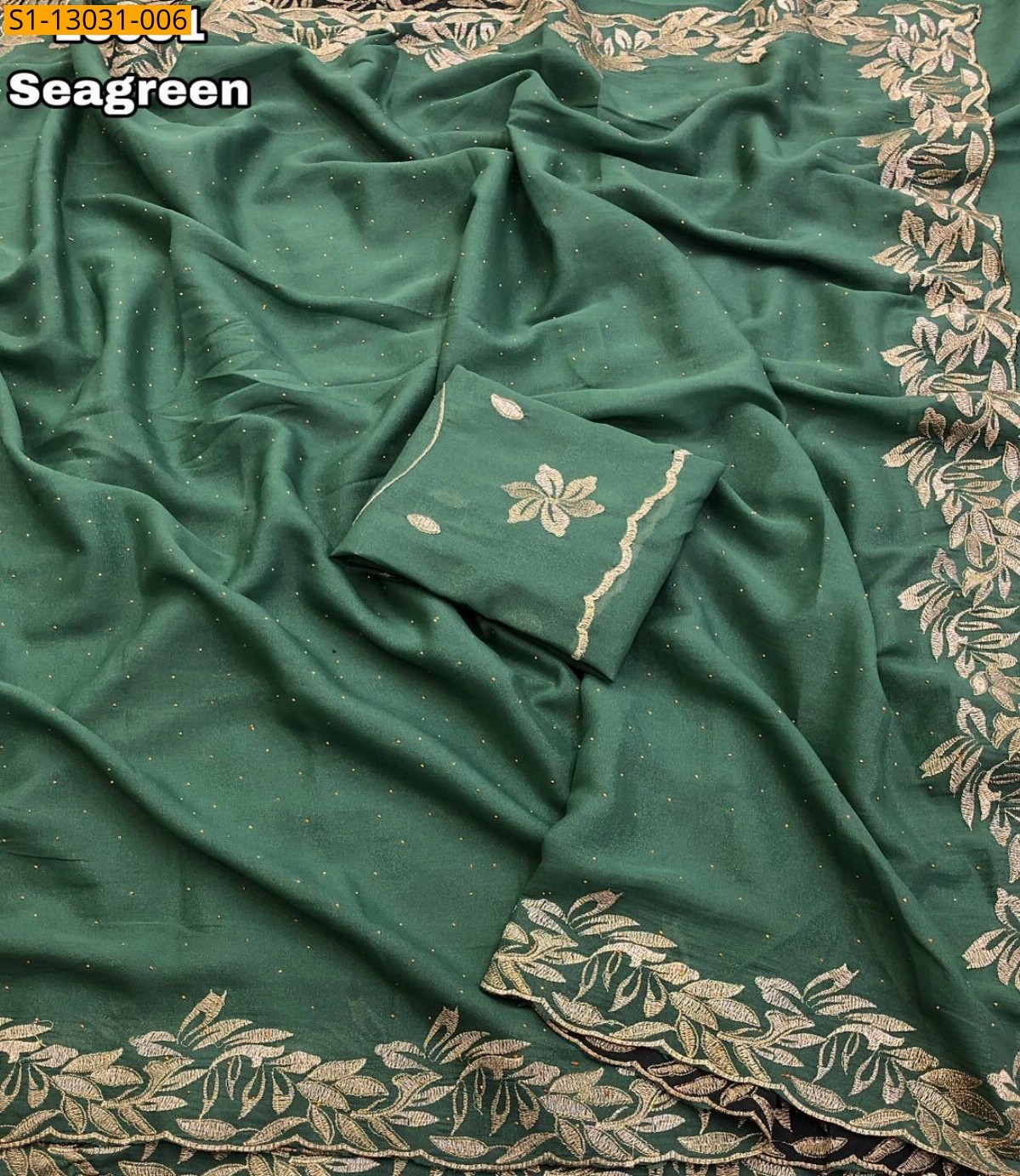 Sea green Fancy Georgette Saree