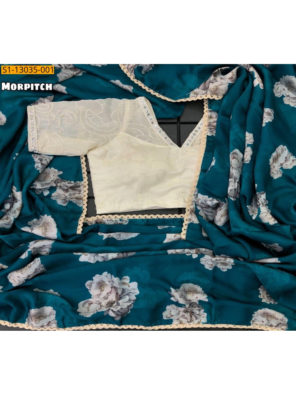 Morpitch Fancy satin Georgette Saree Morpitch Fancy satin Georgette Saree