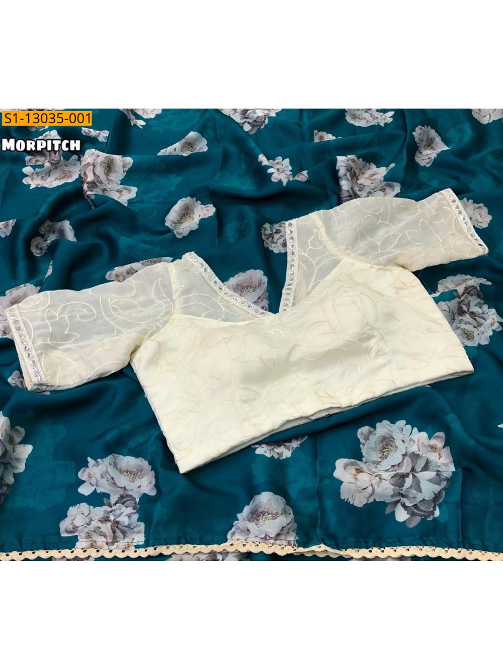 Morpitch Fancy satin Georgette Saree Morpitch Fancy satin Georgette Saree