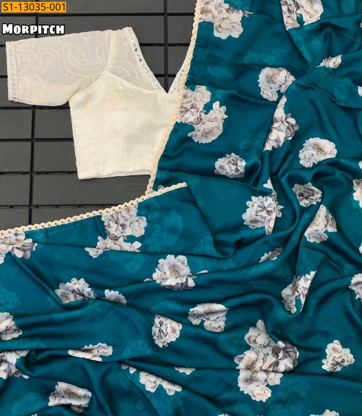 Morpitch Fancy satin Georgette Saree