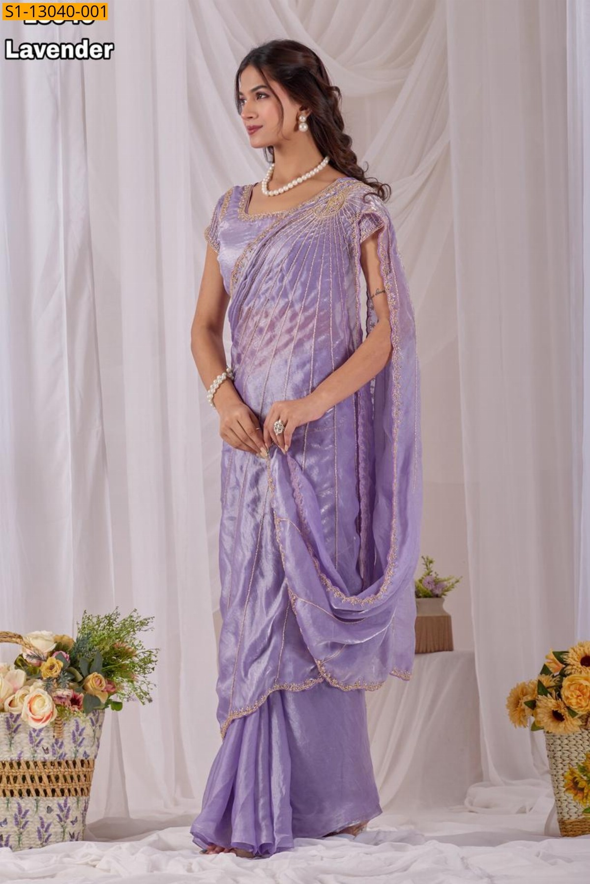 Lavender Soft Space silk fendy satin Sarees