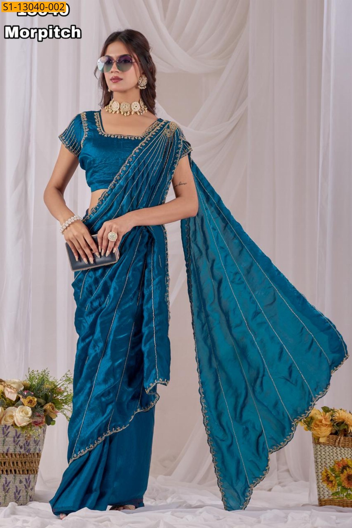 Morpitch Soft Space silk fendy satin Sarees