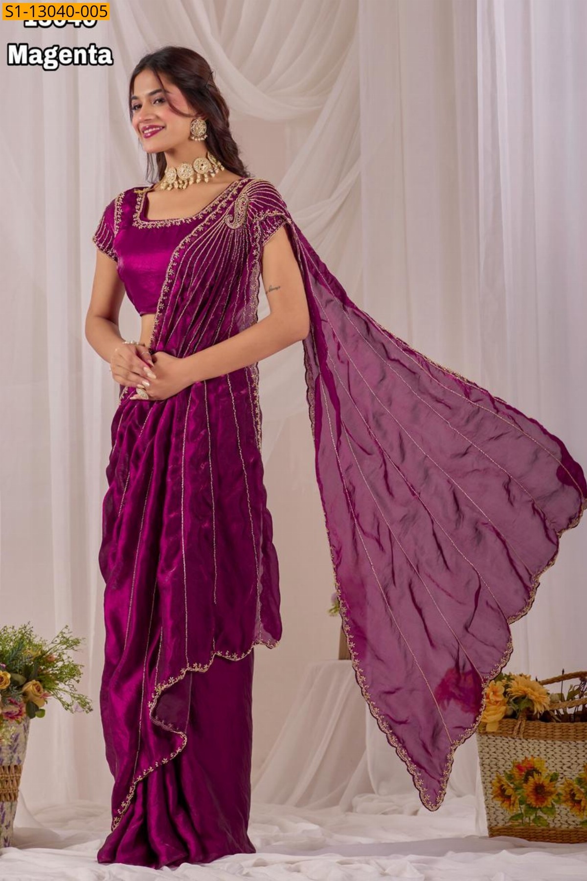Magenta Soft Space silk fendy satin Sarees
