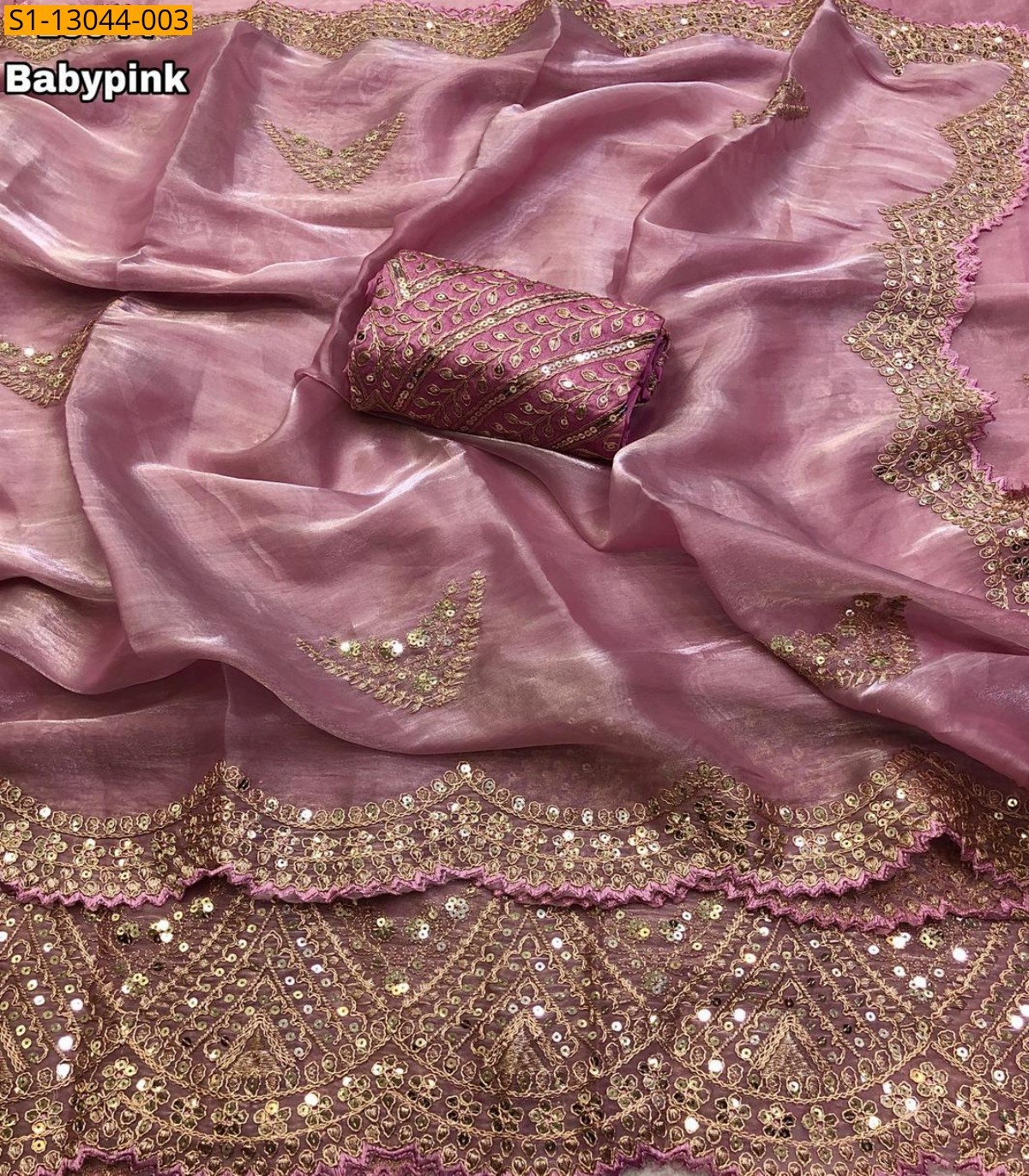Baby pink Fancy Soft & smooth jimmy choo satin saree