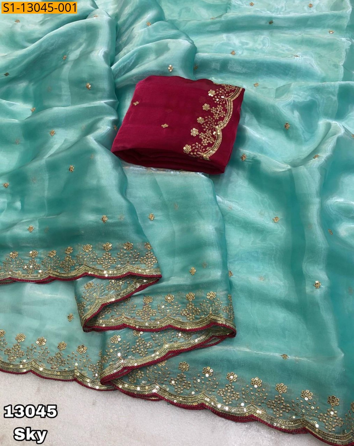 Sky Soft & silky shimmer satin sarees