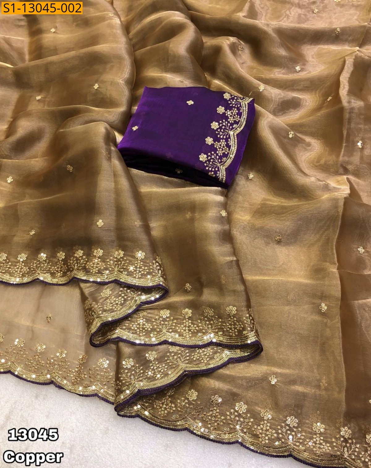 Copper Soft & silky shimmer satin sarees
