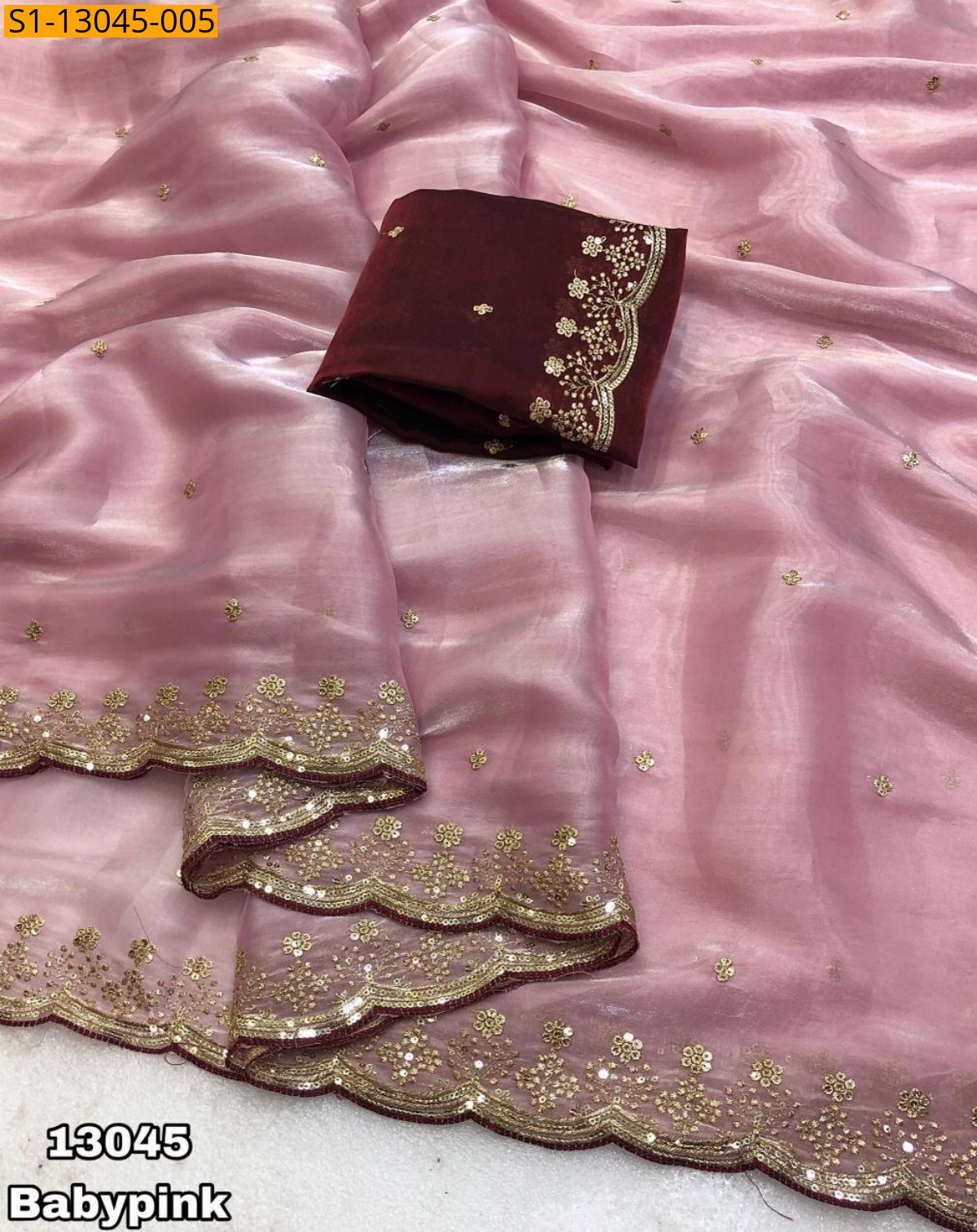 Baby Pink Soft & silky shimmer satin sarees